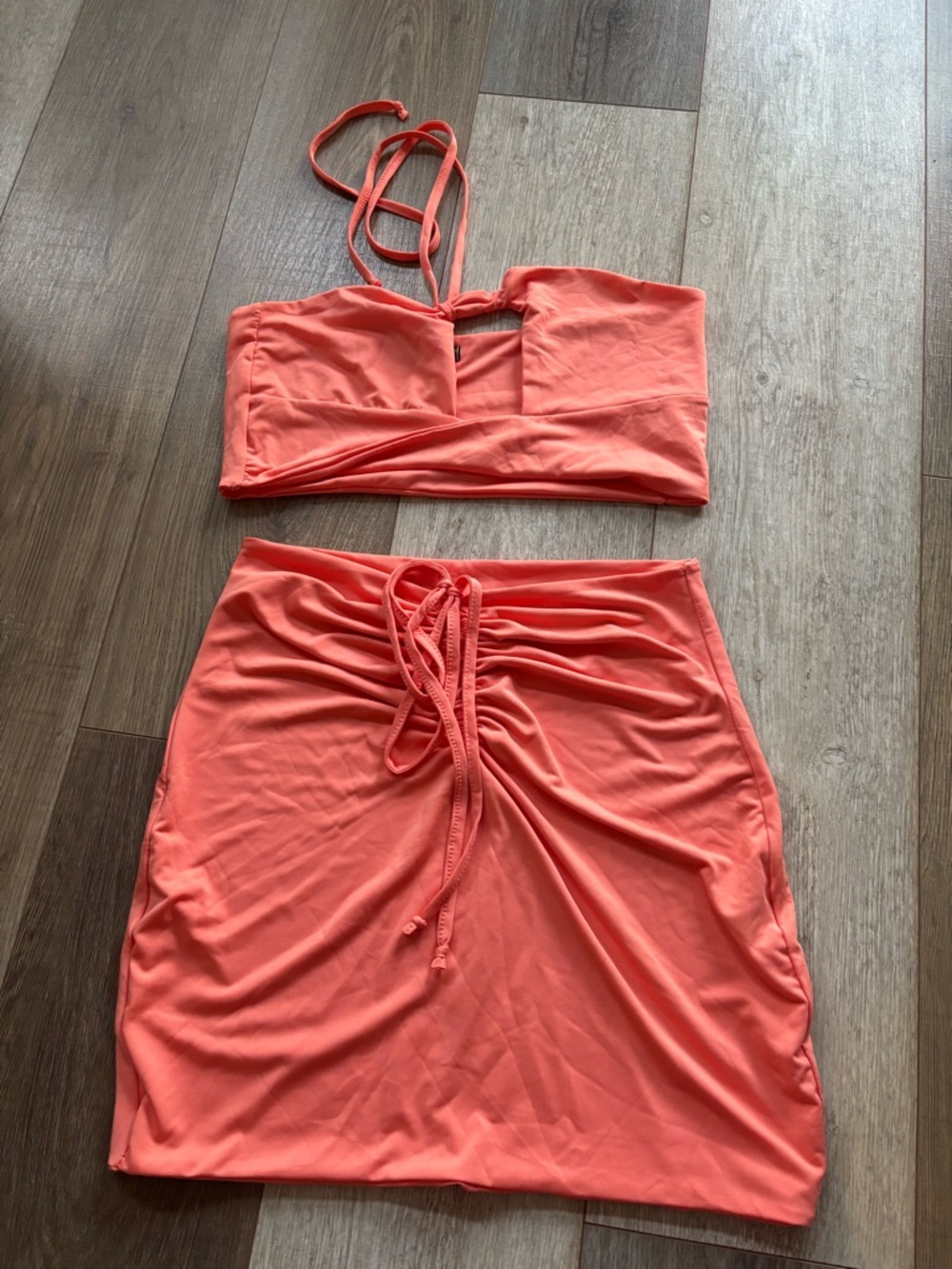 SHEIN Coral Two-Piece Ruched Skirt Set